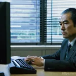 일본 내 직장 생활과 워라밸 - **Image Prompt 1: The Weight of Dedication**
    A solo, middle-aged Japanese salaryman sits hunched...