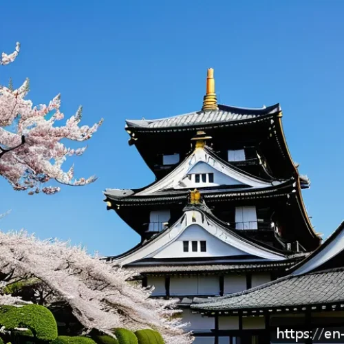 Home 31 일본 나고야 관광 코스 - A detailed, vibrant scene of Nagoya Castle during early morning light, featuring the iconic golden s...