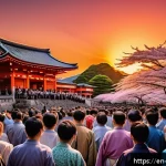 Home 23 일본의 국가 상징 국기 국가 - A vibrant depiction of the Rising Sun flag waving majestically at a traditional Japanese festival du...