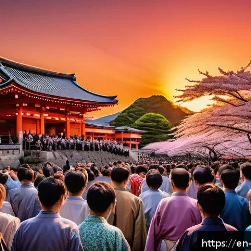 Home 17 일본의 국가 상징 국기 국가 - A vibrant depiction of the Rising Sun flag waving majestically at a traditional Japanese festival du...