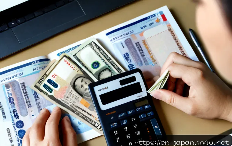 Home 17 일본 여행 전 환율 계산법 - Photorealistic overhead travel-planning desk scene, adult hands using a simple calculator beside Jap...
